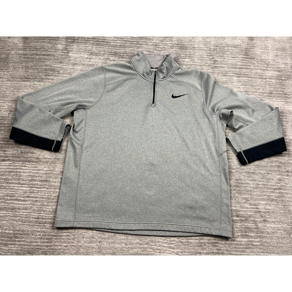 Nike Pullover Men XL Gray Therma-FIT Quarter-Zip Training Fleece Mock Neck Logo